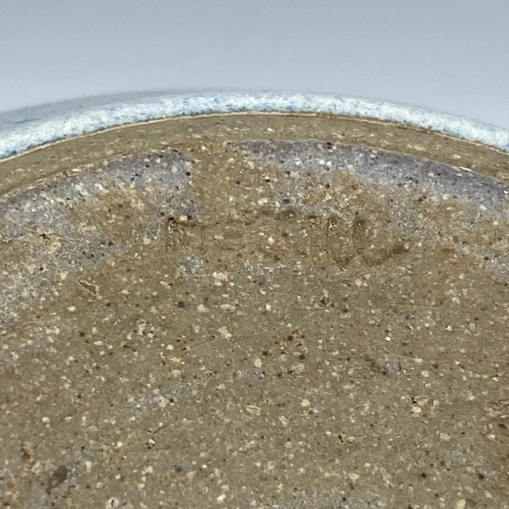 Studio Pottery Blue Speckled Globular Vase Textured Brown Band Artist Signed 8